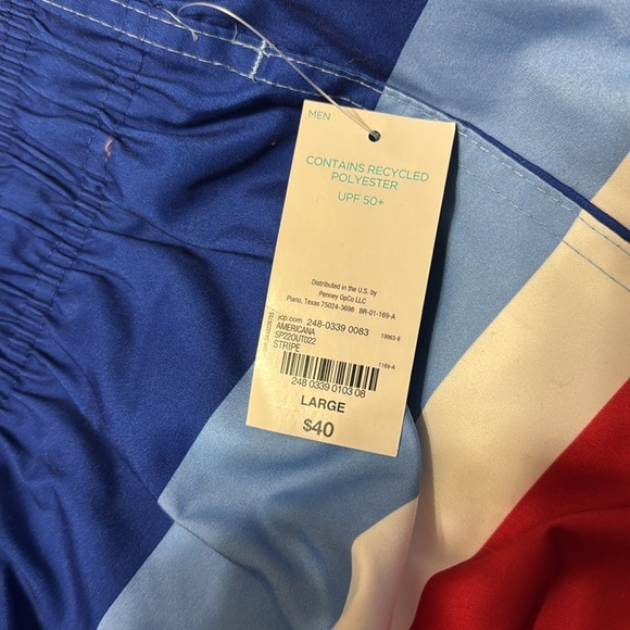 Outdoor Oasis Mens Lg 100% Polyester Striped Drawstring Waist Lined Swim Shorts - Picture 4 of 5